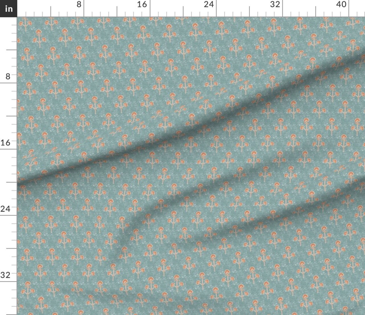 Block Print Farmhouse Vintage Flowers Floral Botanical Indian Linocut Gray Blue Orange Rustic Floral Modern Farmhouse Garden Bohemian Eclectic Custom Printed Fabric by Spoonflower Various Fabrics by the Yard or Fat Quarter 15068264